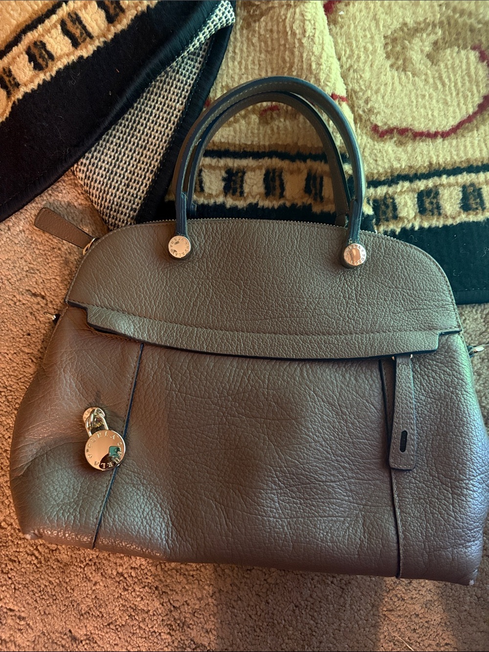 Furla Taupe Leather Satchel with Gold-Tone Charm - Picture 1 of 13